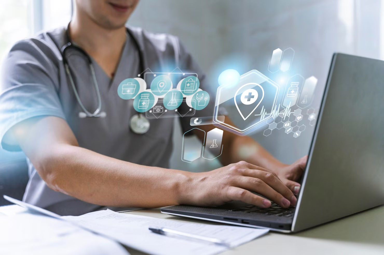 Doctor using digital healthcare technology